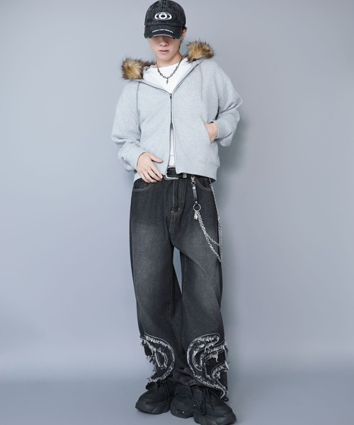 セットアップ可能】2WAY短丈ダブルジップパーカー/ライトストーン/ワン