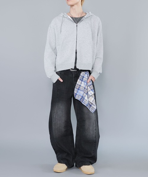 セットアップ可能】2WAY短丈ダブルジップパーカー/ライトストーン/ワン