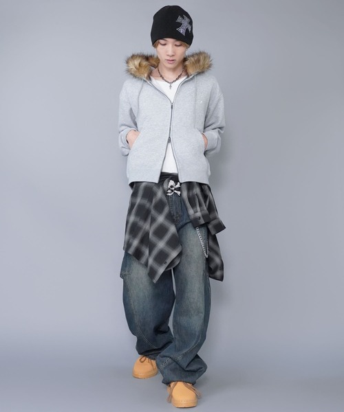 セットアップ可能】2WAY短丈ダブルジップパーカー/ライトストーン/ワン