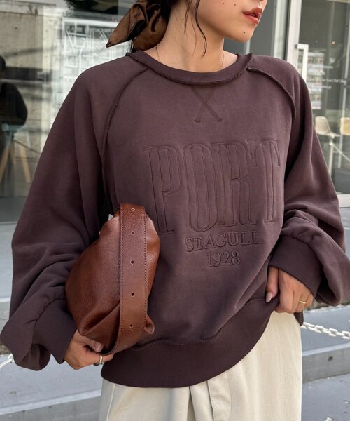 CIAOPANIC TYPY（チャオパニックティピー）の「スウェードタッチ裏毛ロゴ刺繍スウェット（スウェット・レディース・オフホワイト/チャコールグレー/ブラウン/バーガンディー・ONE SIZE）」の6枚目の写真