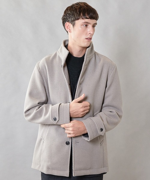 UNION STATION（ユニオンステーション）の「バスケット編みジャガードフェイクウールスタンドカラーブルゾン（ブルゾン・メンズ・ブラック/ライトグレー/ネイビー・L/LL/M）」の4枚目の写真