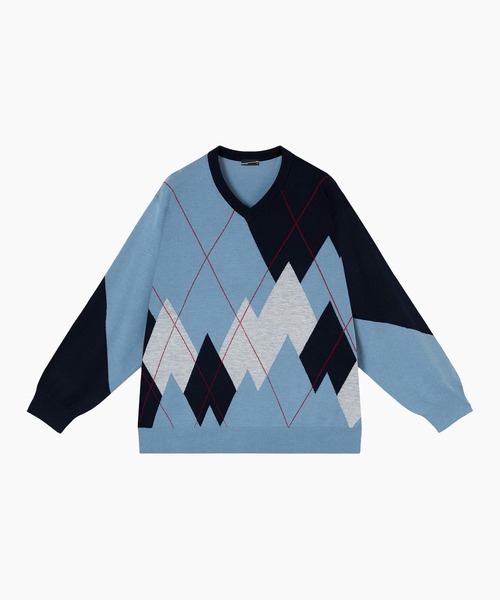 LAD MUSICIAN(ラッドミュージシャン)の「ARGYLE V-NECK PULLOVER(ニット/セーター・メンズ・ライトブルー/ブラック/ワイン・FREE)」の2枚目の写真