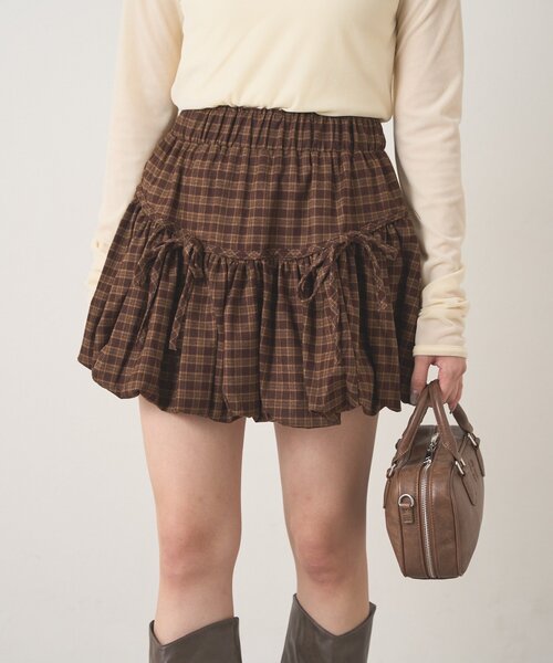 mline（エムライン）の「[mline]チェックリボンバルーンスカート（スカート・レディース・ブラック/ブラウン・SMALL/MEDIUM）」の2枚目の写真