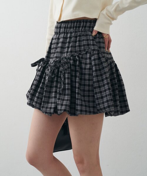 mline（エムライン）の「[mline]チェックリボンバルーンスカート（スカート・レディース・ブラック/ブラウン・SMALL/MEDIUM）」の3枚目の写真