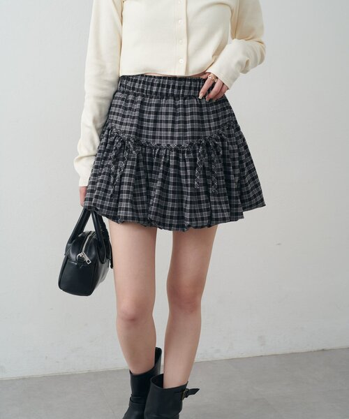 mline]チェックリボンバルーンスカート（スカート）｜mline