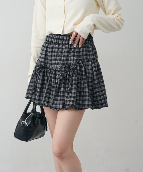 mline（エムライン）の「[mline]チェックリボンバルーンスカート（スカート・レディース・ブラック/ブラウン・SMALL/MEDIUM）」の5枚目の写真