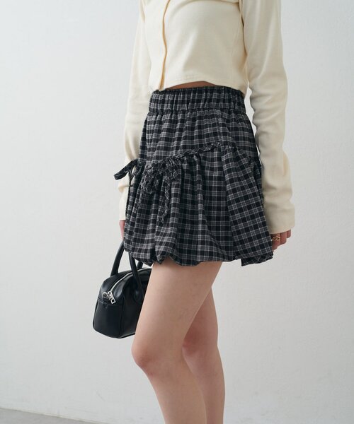 mline（エムライン）の「[mline]チェックリボンバルーンスカート（スカート・レディース・ブラック/ブラウン・SMALL/MEDIUM）」の6枚目の写真