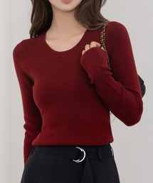DAY CLOSET | ジャストサイズできれいめシルエット。長袖ラウンドネックリブニットトップス レディース(ニット/セーター)