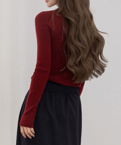 DAY CLOSET（デイ クローゼット）の「ジャストサイズできれいめシルエット。長袖ラウンドネックリブニットトップス レディース（ニット/セーター・レディース・ブラック/ライトベージュ/グレー/ネイビー/ダークグレー/ボルドー/ブラウン/ダークブラウン/アイボリー/ブルー・FREE）」の21枚目の写真