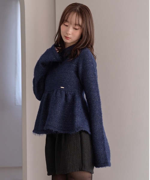 mideal アーガイルペプラムニット ネイビー peplum sequins knit / ペプラムスパンコールニット（ニット/セーター