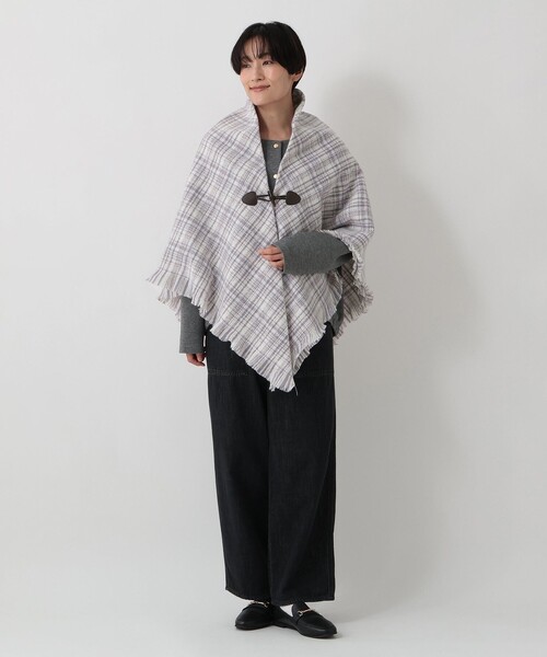 Afternoon Tea(アフタヌーンティー)の「チェックポンチョ(ポンチョ・レディース・ブラック/ブルー/パープル・ONE SIZE)」の9枚目の写真
