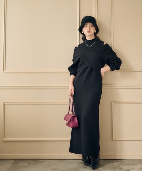 12Twelve Agenda(トゥエルブ アジェンダ)の「前後2wayカーディガン×ノースリーブワンピースセット(ワンピース・レディース・グレイッシュベージュ/ブラック/ブルー・M)」の2枚目の写真