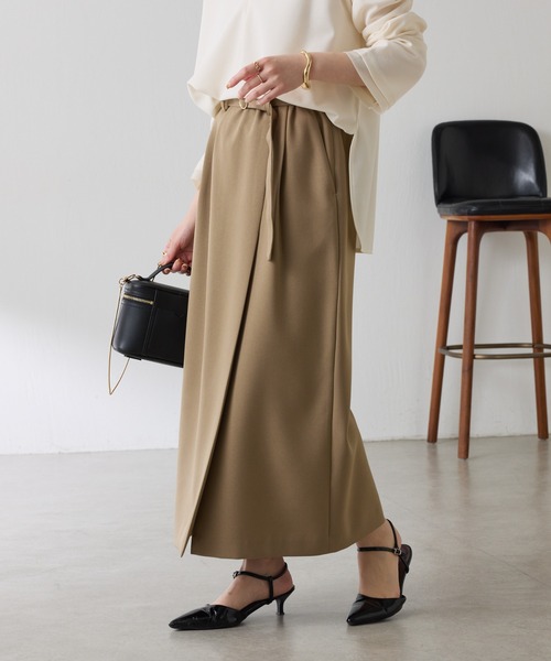 COLLAGE GALLARDAGALANTE（コラージュガリャルダガランテ）の「ウールライクベルテッドスカート/セットアップ可/セレモニー対応（スカート・レディース・ネイビー/ベージュ・0/1）」の2枚目の写真