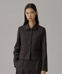 ROUND COLLAR CROPPED JACKET_BROWN