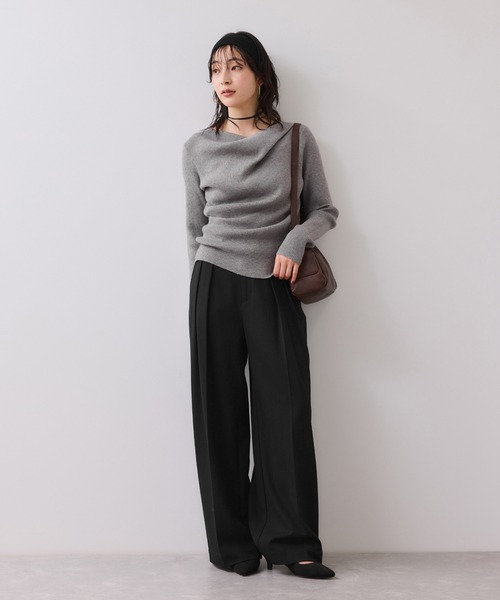 VIS（ビス）の「【美得】もちもちドレープオフショルダーリブニット/イージーケア（ニット/セーター・レディース・ブラック/ピンク/オフホワイト/グレー・FREE）」の14枚目の写真