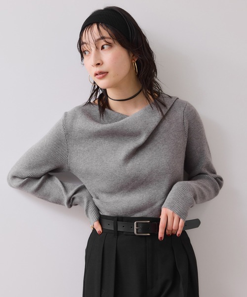 VIS（ビス）の「【美得】もちもちドレープオフショルダーリブニット/イージーケア（ニット/セーター・レディース・ブラック/ピンク/オフホワイト/グレー・FREE）」の11枚目の写真