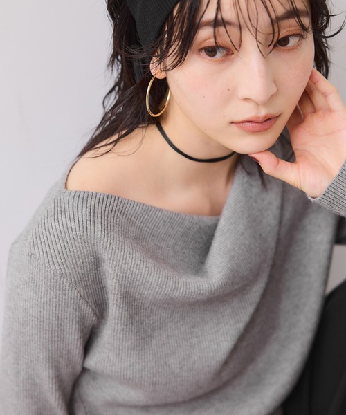 VIS（ビス）の「【美得】もちもちドレープオフショルダーリブニット/イージーケア（ニット/セーター・レディース・ブラック/ピンク/オフホワイト/グレー・FREE）」の7枚目の写真