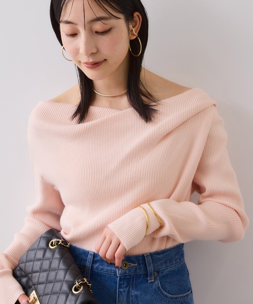 VIS（ビス）の「【美得】もちもちドレープオフショルダーリブニット/イージーケア（ニット/セーター・レディース・ブラック/ピンク/オフホワイト/グレー・FREE）」の15枚目の写真