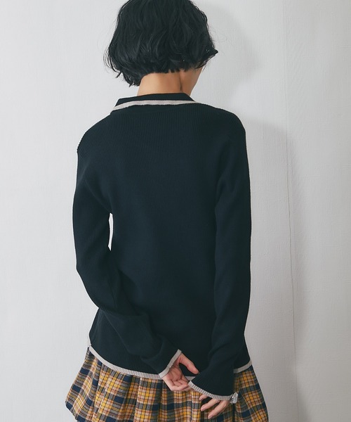 ANOTHER S(アナザーエス)の「配色リブニットポロカーディガン(カーディガン/ボレロ・レディース・杢グレー/アイボリー/ブラック・FREE)」の19枚目の写真