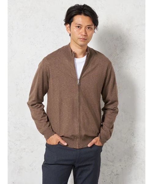 HARUYAMA(ハルヤマ)の「【ウォッシャブル】ニット ファイブミックス フルジップセーター 無地 リッケンバッカーブラック(ニット/セーター・メンズ・ブラウン/ネイビー・M/L/LL)」の1枚目の写真