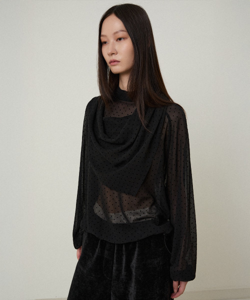 LMOOD(エルムード)の「(W) ポルカドットシースルーハイネックブラウス ブラック(シャツ/ブラウス・レディース・その他・FREE)」の4枚目の写真