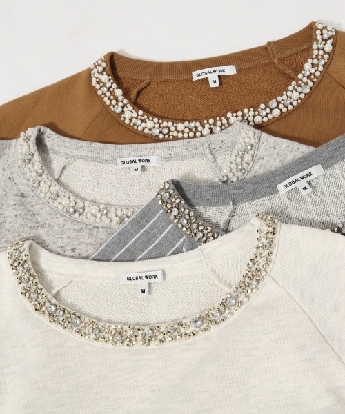 GLOBAL WORK（グローバルワーク）の「ネックビジューウラケプルオーバー2/708300（Tシャツ/カットソー・レディース・オフホワイト/グレー/その他2/カーキ/ネイビー/ブラウン/ライトグレー・LARGE/SMALL/MEDIUM）」の9枚目の写真