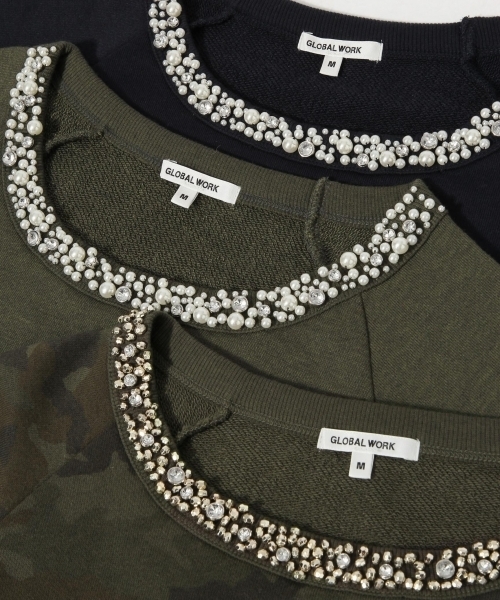 GLOBAL WORK（グローバルワーク）の「ネックビジューウラケプルオーバー2/708300（Tシャツ/カットソー・レディース・オフホワイト/グレー/その他2/カーキ/ネイビー/ブラウン/ライトグレー・LARGE/SMALL/MEDIUM）」の10枚目の写真