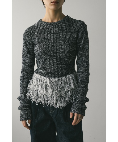 STYLEMIXER（スタイルミキサー）の「チュールフリンジペプラムニット（ニット/セーター・レディース・ブラック系その他/グレー/アイボリー・FREE）」の3枚目の写真