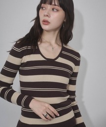 ENVYM | マルチボーダーVネックタイトニット(ニット/セーター)