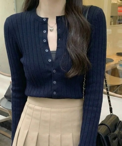 cammie(キャミー)の「ボタンデザインリブトップス(ニット/セーター・レディース・ワインレッド/イエロー/ネイビー・F)」の1枚目の写真