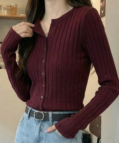 cammie(キャミー)の「ボタンデザインリブトップス(ニット/セーター・レディース・ワインレッド/イエロー/ネイビー・F)」の14枚目の写真