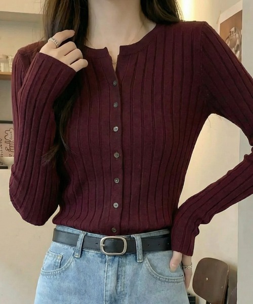 cammie(キャミー)の「ボタンデザインリブトップス(ニット/セーター・レディース・ワインレッド/イエロー/ネイビー・F)」の15枚目の写真