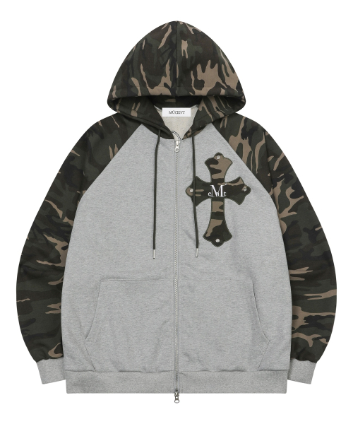 MUCENT(ムセント)の「リベラカモクロス配色ナグランフードジップアップ男女共用(2カラー)(パーカー・レディース・グレー系/ブラック・FREE)」の12枚目の写真