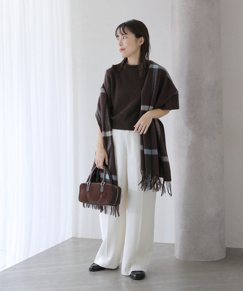 La TOTALITE（ラトータリテ）の「TWEEDMILL/ツイードミル ウール チェックストール 70*190cm（ストール/ショール・レディース・ブラウン/ブラック・FREE）」の8枚目の写真