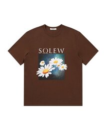 フラワーグラフィック半袖Tシャツ_ブラウン
