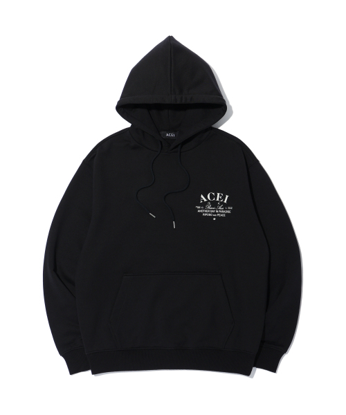 ACEI(アセイ)の「クラシックレタリングフードパーカー ブラック(UNI)(パーカー・メンズ・ブラック・SMALL/MEDIUM/LARGE)」の1枚目の写真