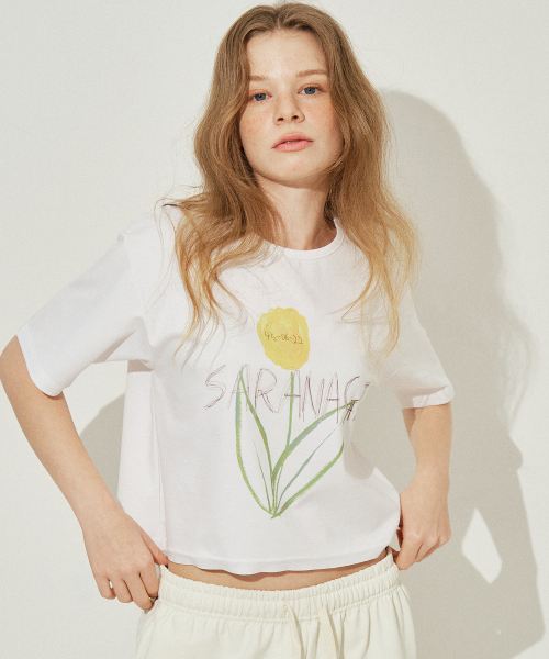 SARANAGI(サラナギ)の「SE0523-CROP T-SHIRT(white)(Tシャツ/カットソー・レディース・ホワイト・FREE)」の2枚目の写真