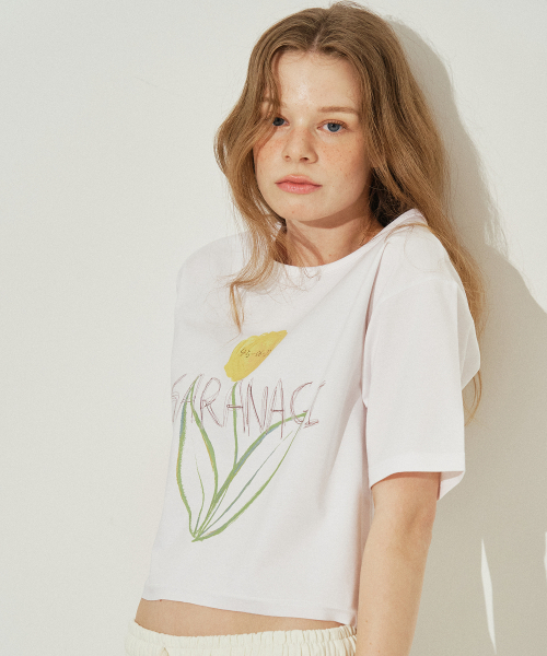 SARANAGI(サラナギ)の「SE0523-CROP T-SHIRT(white)(Tシャツ/カットソー・レディース・ホワイト・FREE)」の3枚目の写真