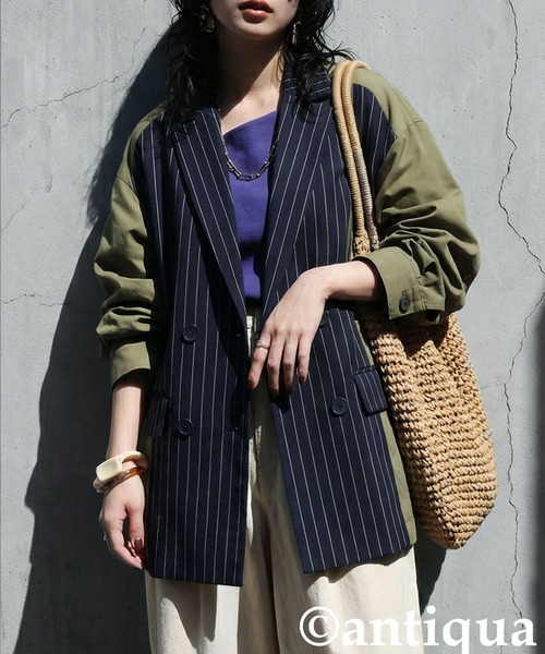 antiqua（アンティカ）の「異素材切り替え ジャケット（テーラードジャケット・レディース・グレー系その他/ネイビー系・ONESIZE）」の7枚目の写真