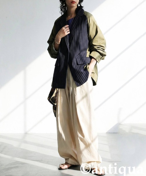 antiqua（アンティカ）の「異素材切り替え ジャケット（テーラードジャケット・レディース・グレー系その他/ネイビー系・ONESIZE）」の8枚目の写真