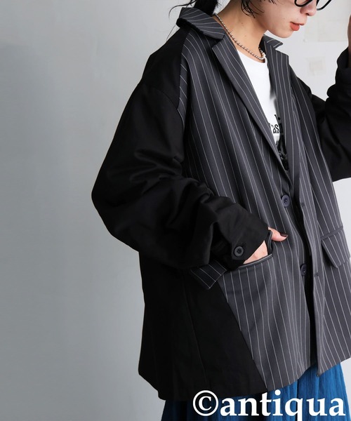 antiqua（アンティカ）の「異素材切り替え ジャケット（テーラードジャケット・レディース・グレー系その他/ネイビー系・ONESIZE）」の3枚目の写真