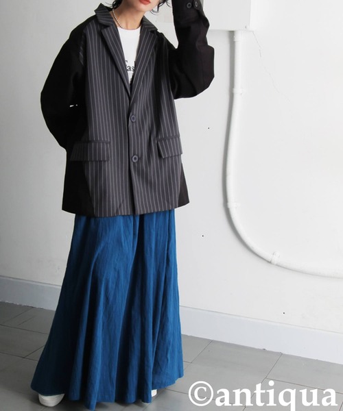 antiqua（アンティカ）の「異素材切り替え ジャケット（テーラードジャケット・レディース・グレー系その他/ネイビー系・ONESIZE）」の4枚目の写真