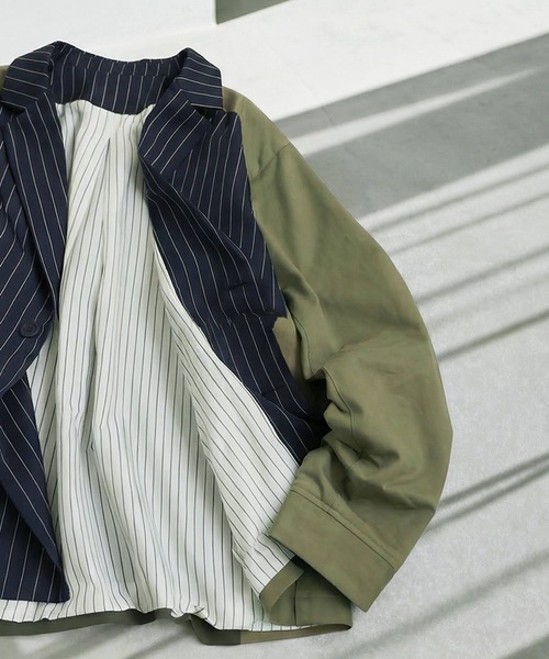 antiqua（アンティカ）の「異素材切り替え ジャケット（テーラードジャケット・レディース・グレー系その他/ネイビー系・ONESIZE）」の11枚目の写真