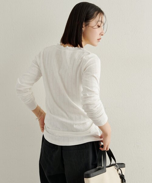 Omekashi(オメカシ)の「針抜きロングTシャツ(Tシャツ/カットソー・レディース・オフホワイト/ブラック/ライトグレー・FREE)」の8枚目の写真