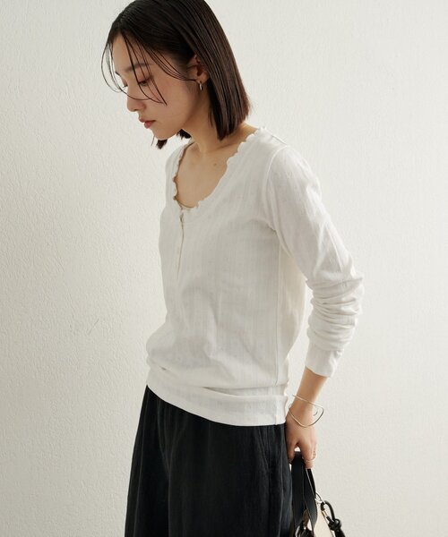 Omekashi(オメカシ)の「針抜きロングTシャツ(Tシャツ/カットソー・レディース・オフホワイト/ブラック/ライトグレー・FREE)」の9枚目の写真