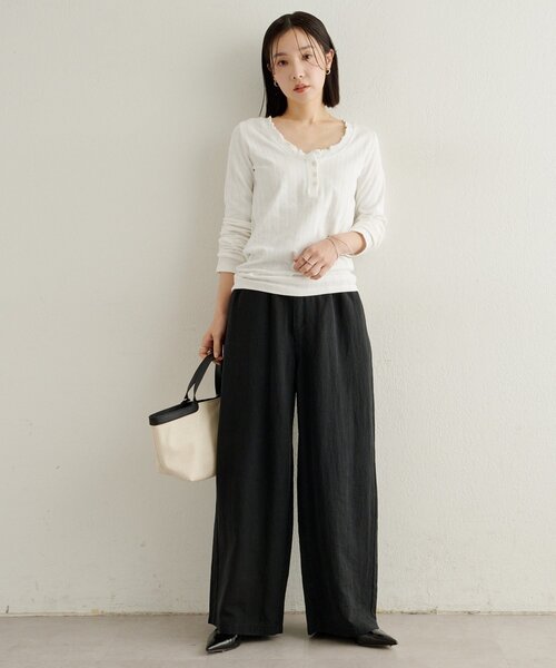 Omekashi(オメカシ)の「針抜きロングTシャツ(Tシャツ/カットソー・レディース・オフホワイト/ブラック/ライトグレー・FREE)」の11枚目の写真