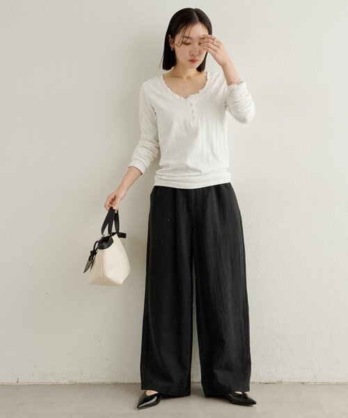 Omekashi(オメカシ)の「針抜きロングTシャツ(Tシャツ/カットソー・レディース・オフホワイト/ブラック/ライトグレー・FREE)」の12枚目の写真