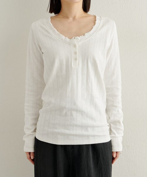 Omekashi(オメカシ)の「針抜きロングTシャツ(Tシャツ/カットソー・レディース・オフホワイト/ブラック/ライトグレー・FREE)」の15枚目の写真