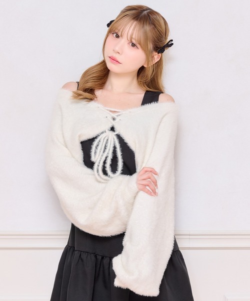 apres jour（アプレジュール）の「2WAYショートボレロ（カーディガン/ボレロ・レディース・ブラック/オフホワイト・フリー/X-LARGE）」の2枚目の写真