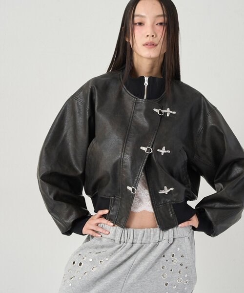 WHO'S WHO gallery(フーズフーギャラリー)の「FIREMAN SHORT BLOUSON(LEATHER/DENIM)(ブルゾン・レディース・ブラック/サックスブルー/ホワイト・FREE)」の4枚目の写真